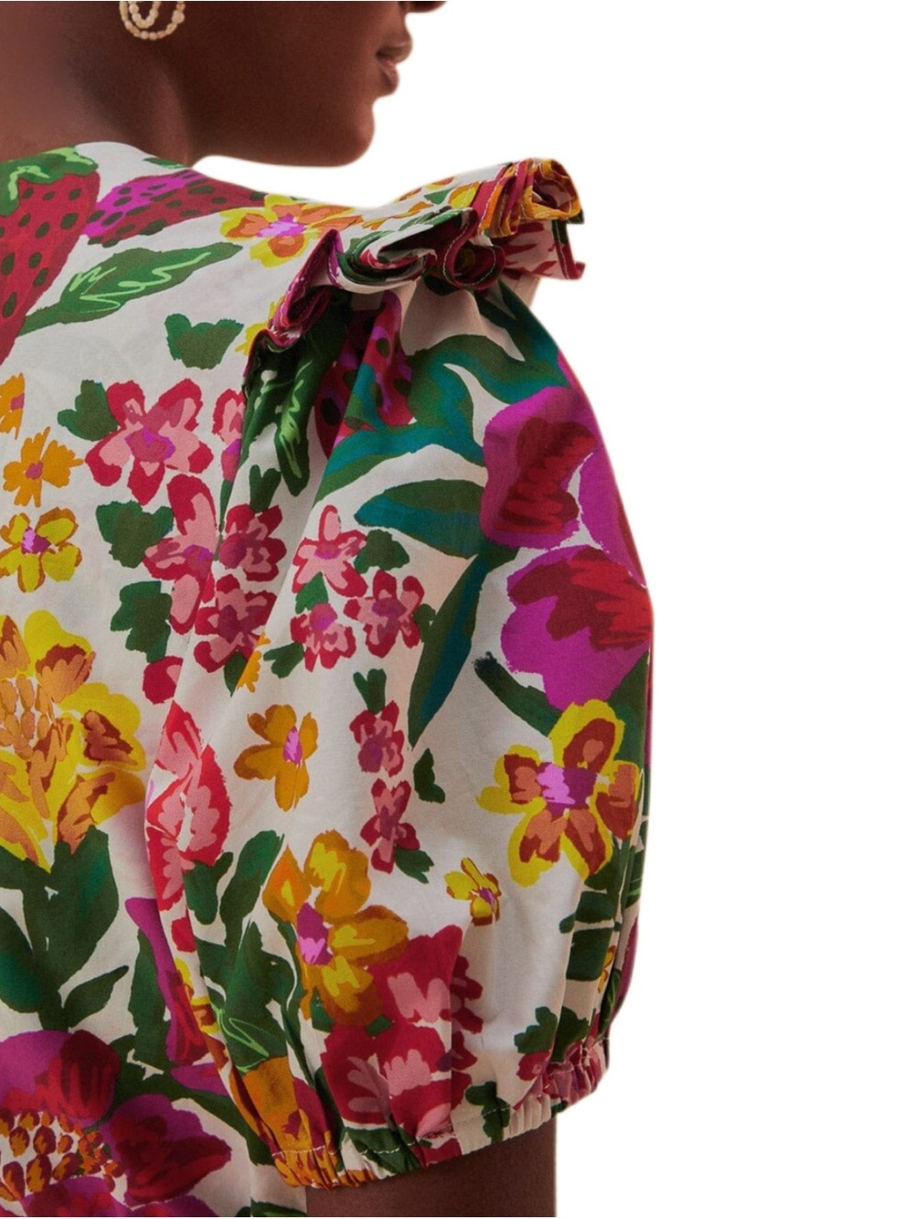 NWT Farm Rio Off White Cotton Floral Print Sketch Cotton Belted Romper Size XS - Picture 10 of 15